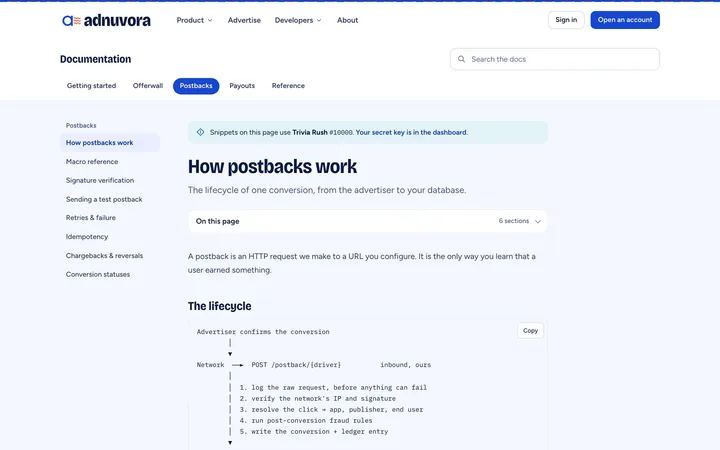 Adnuvora: Docs: how postbacks work