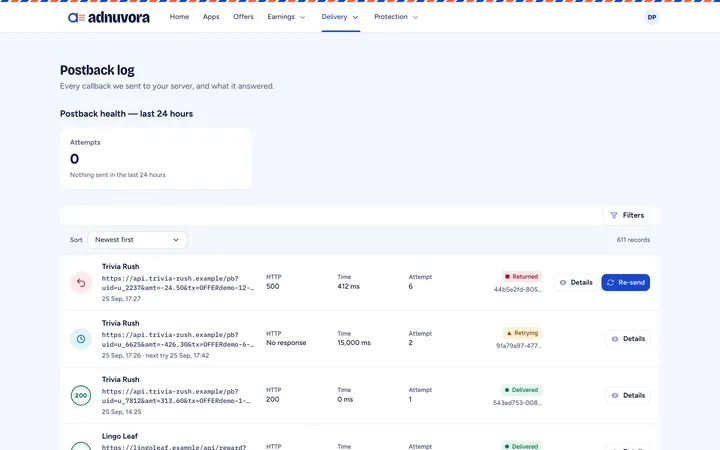 Adnuvora: Postback log