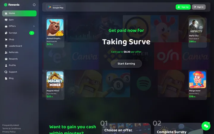 Rewards website: Home